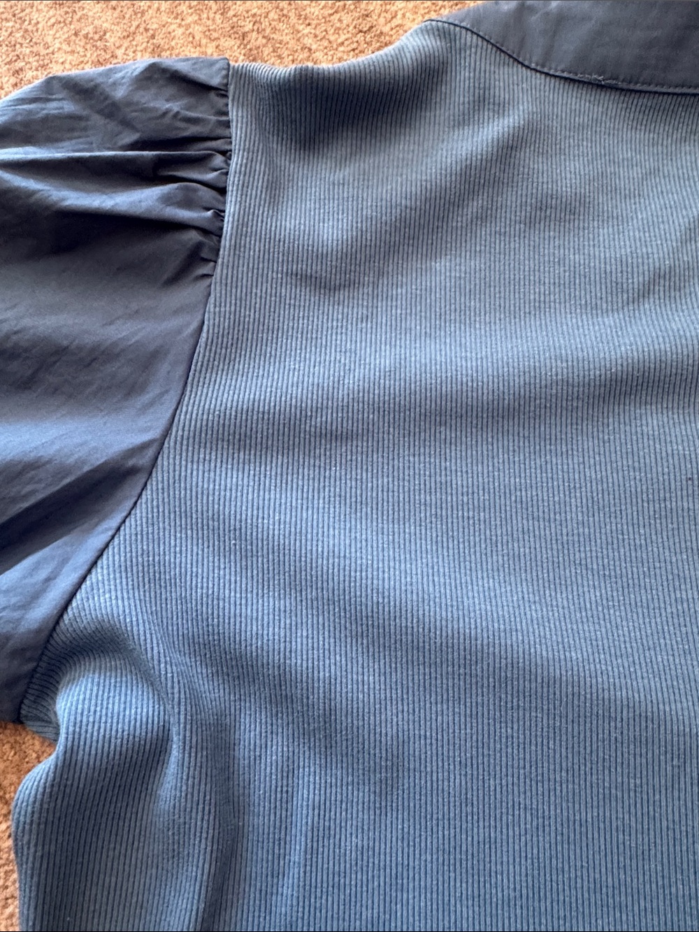 Slate Blue Puff-Sleeve Henley Top - Picture 3 of 6